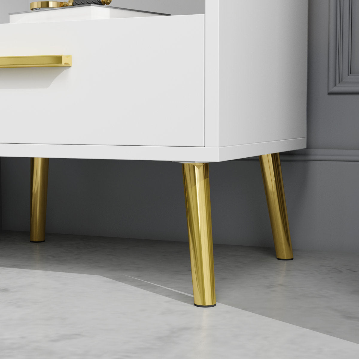 Sparacino Modern Nightstand with Golden Legs and Spacious Storage