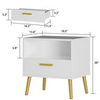 Sparacino Modern Nightstand with Golden Legs and Spacious Storage