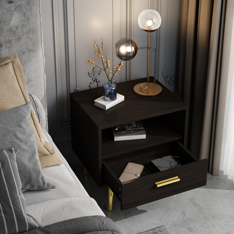 Sparacino Modern Nightstand with Golden Legs and Spacious Storage