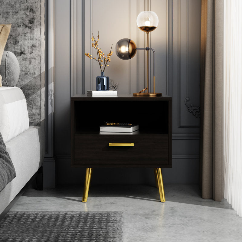 Sparacino Modern Nightstand with Golden Legs and Spacious Storage