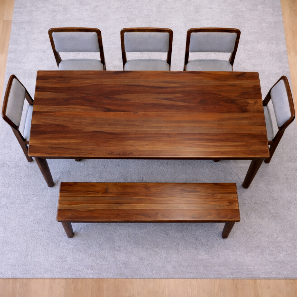 Urban Living Solid Sheesham Wood Eight Seater Dining Table Set With Bench-Honey