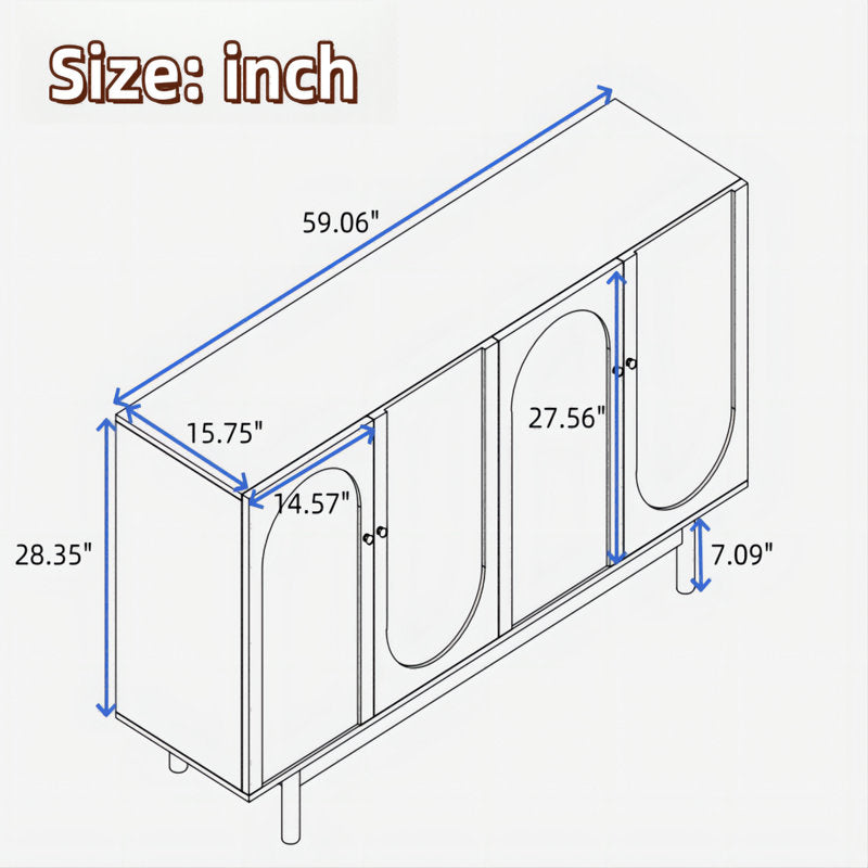 Functional 4-Door Intaglio Storage Cabinet Buffet Cabinet Sideboard Cabinet Office Credenza