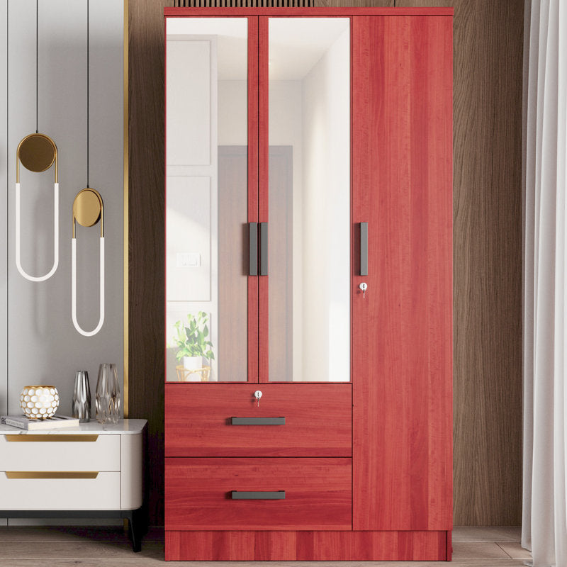 Wardrobe Armoire Closet With Two Convenient Mirrors Placed On The Doors & Two Drawers