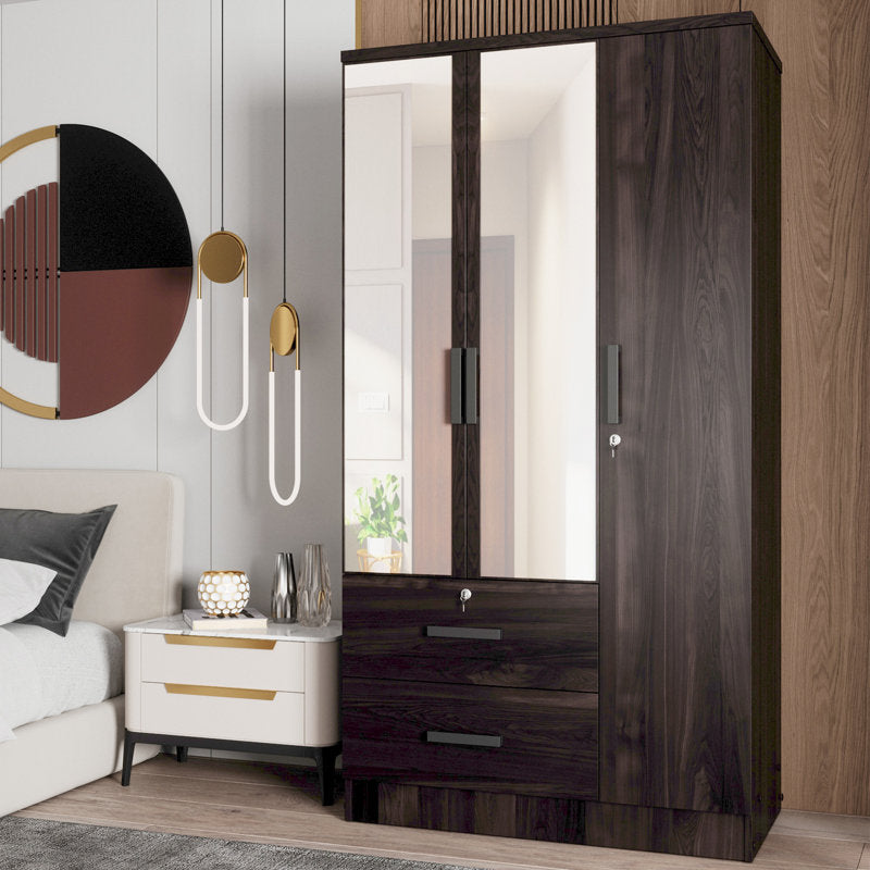 Wardrobe Armoire Closet With Two Convenient Mirrors Placed On The Doors & Two Drawers
