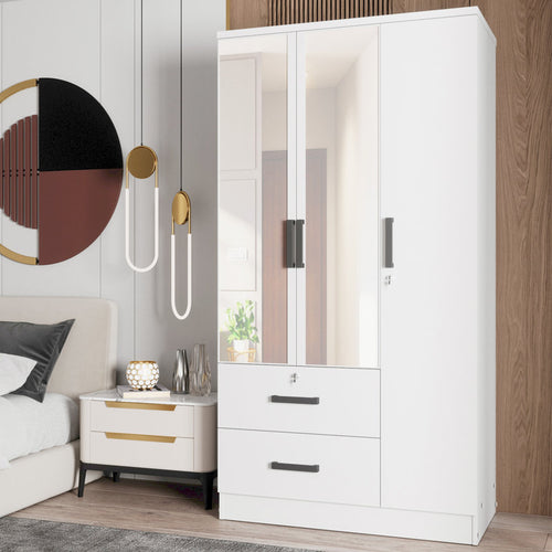 {"alt" => "Wardrobe Armoire Closet With Two Convenient Mirrors Placed On The Doors & Two Drawers"}