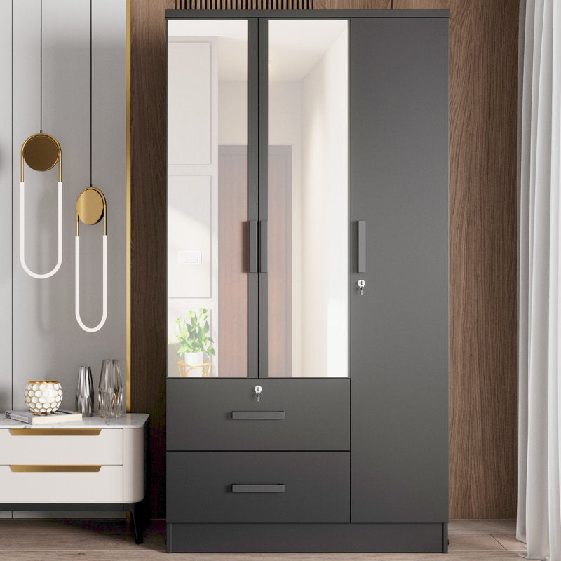 Wardrobe Armoire Closet With Two Convenient Mirrors Placed On The Doors & Two Drawers