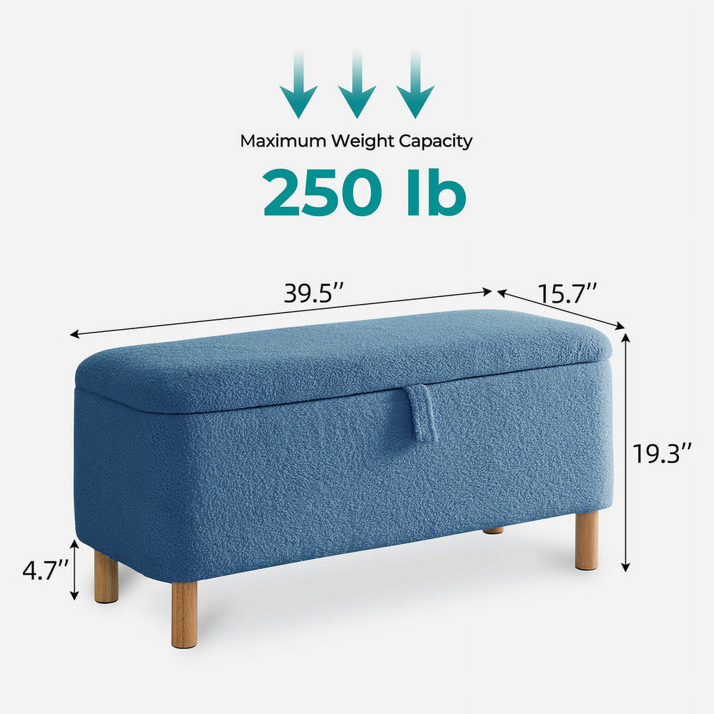 39.5" Boucle Storage Ottoman Bench for Living Room Bedroom Foot Rest End of Bed Wood Leg