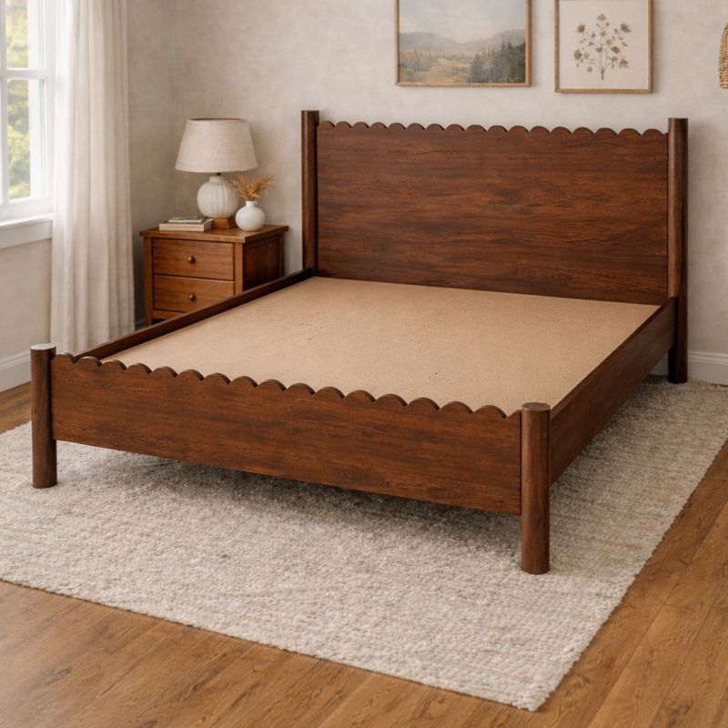 Indiana Scalloped Edge Solid Wood Elegant Bed Queen Size
