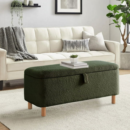 {"alt" => "39.5\" Boucle Storage Ottoman Bench for Living Room Bedroom Foot Rest End of Bed Wood Leg"}
