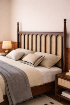 Elegant Mid-Century Modern Bed with Rattan Headboard