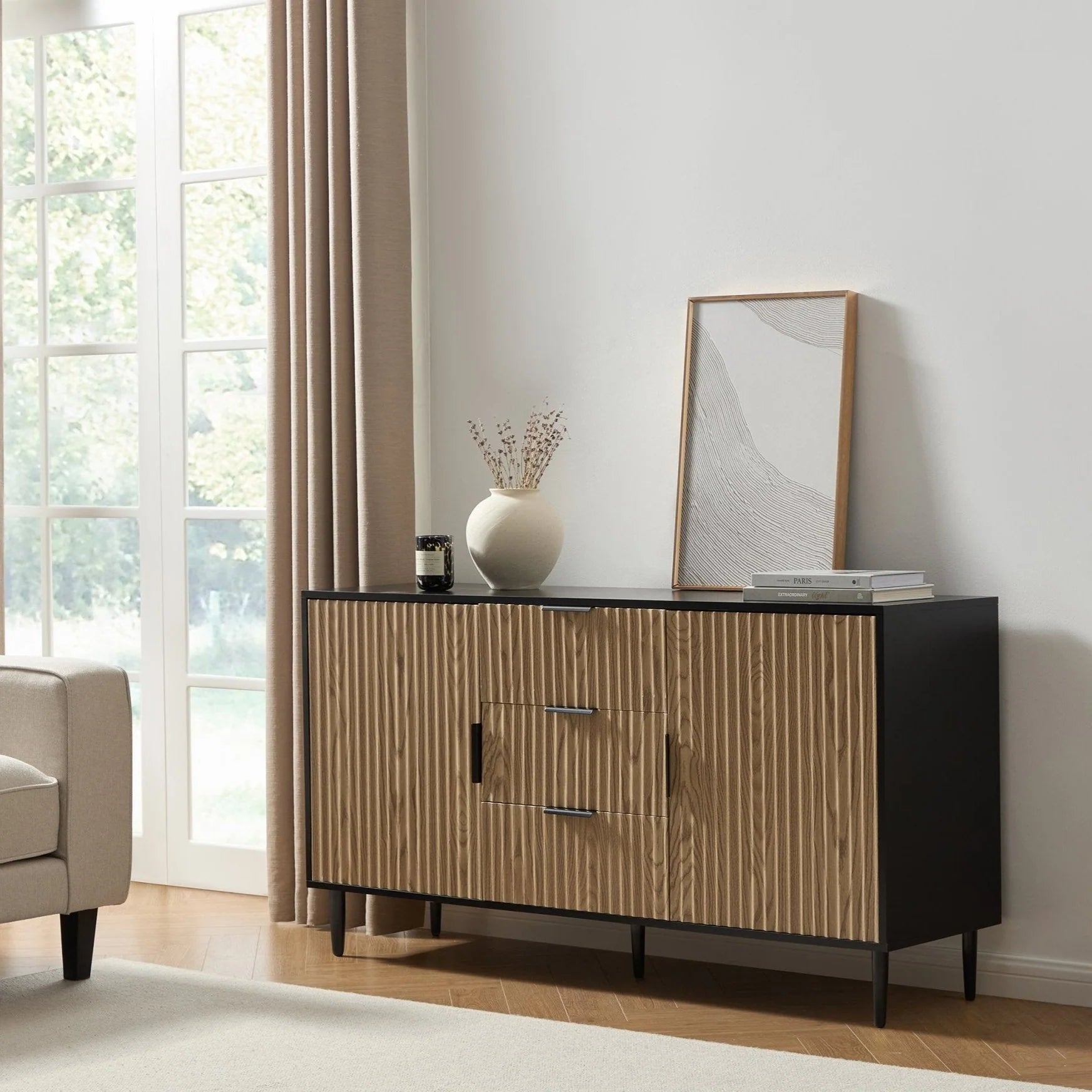 Evie Sideboard with Drawers - Black