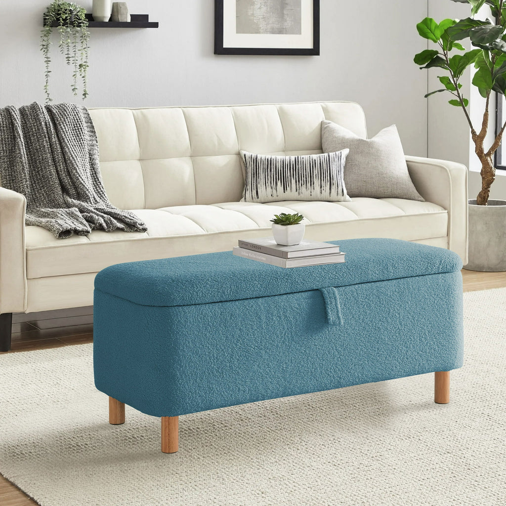 39.5" Boucle Storage Ottoman Bench for Living Room Bedroom Foot Rest End of Bed Wood Leg