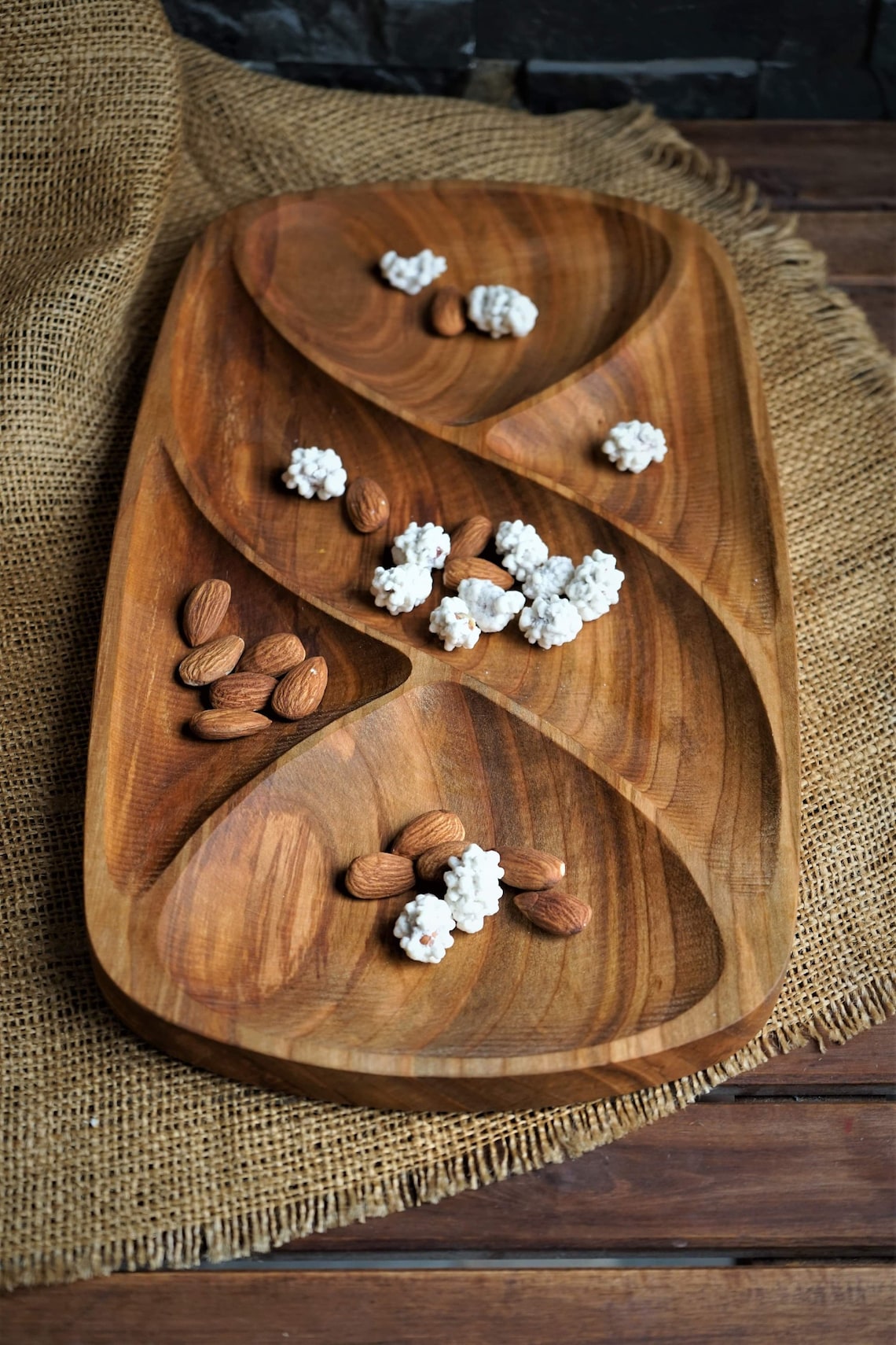Wood plate Decorative plate Wood Serving Tray Wooden Platter Wood Serving Tray Segmented Portion Control Plate Wood Dish