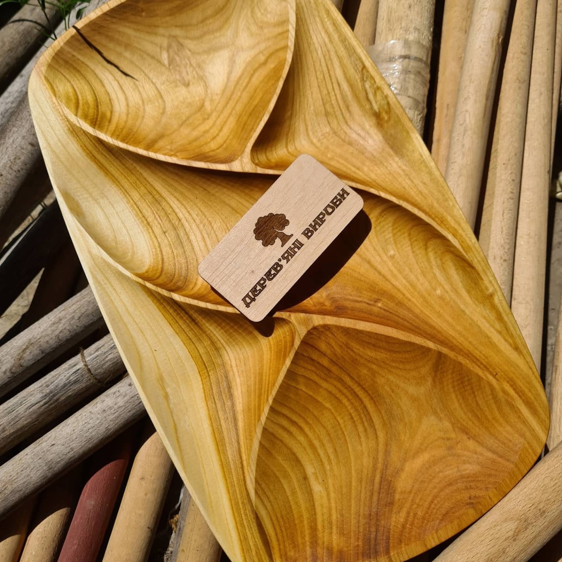 Wood plate Decorative plate Wood Serving Tray Wooden Platter Wood Serving Tray Segmented Portion Control Plate Wood Dish