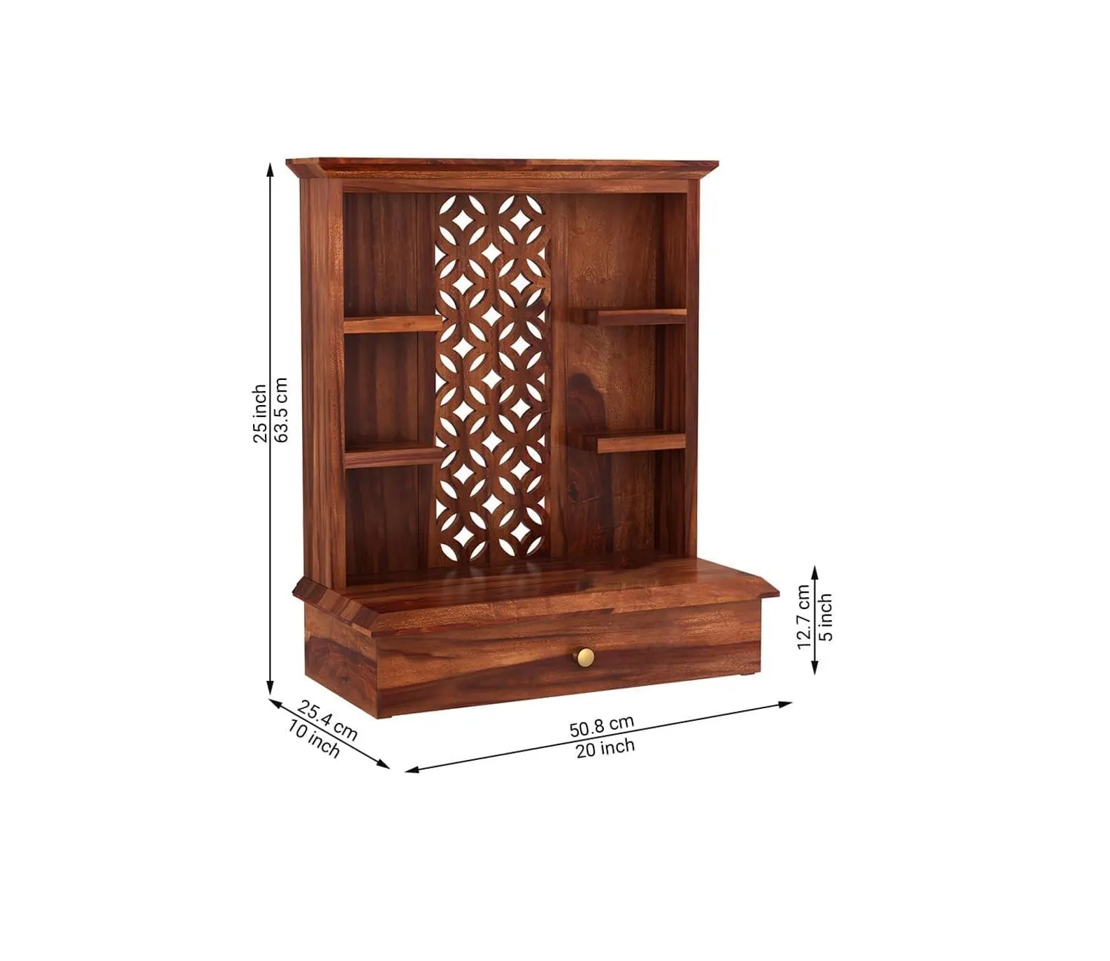 Vaishnav Heritage Solid Wood Home Temple with Ornate Back Panel