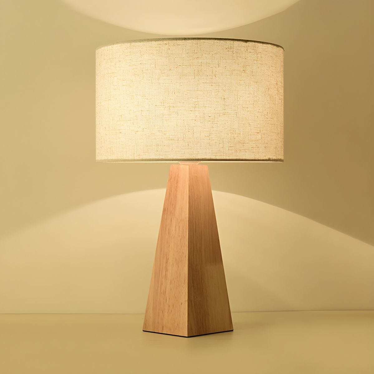 Prismatic Wooden Table Lamp Modernist 1 Light Beige Night Light with White Fabric Lamp Shade
