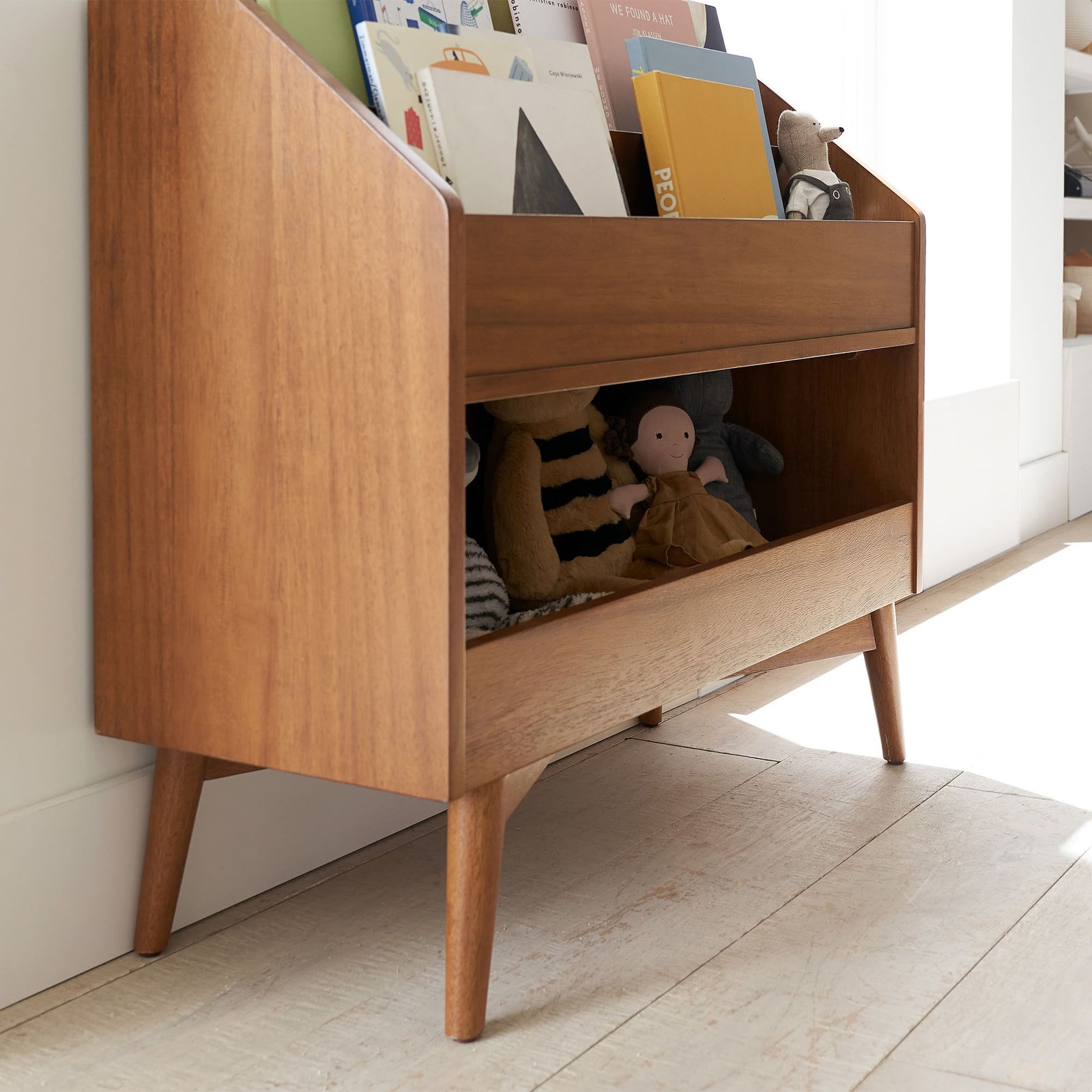 Solid Wood Kids Toy Storage with Bookrack | Mamta Handicraft