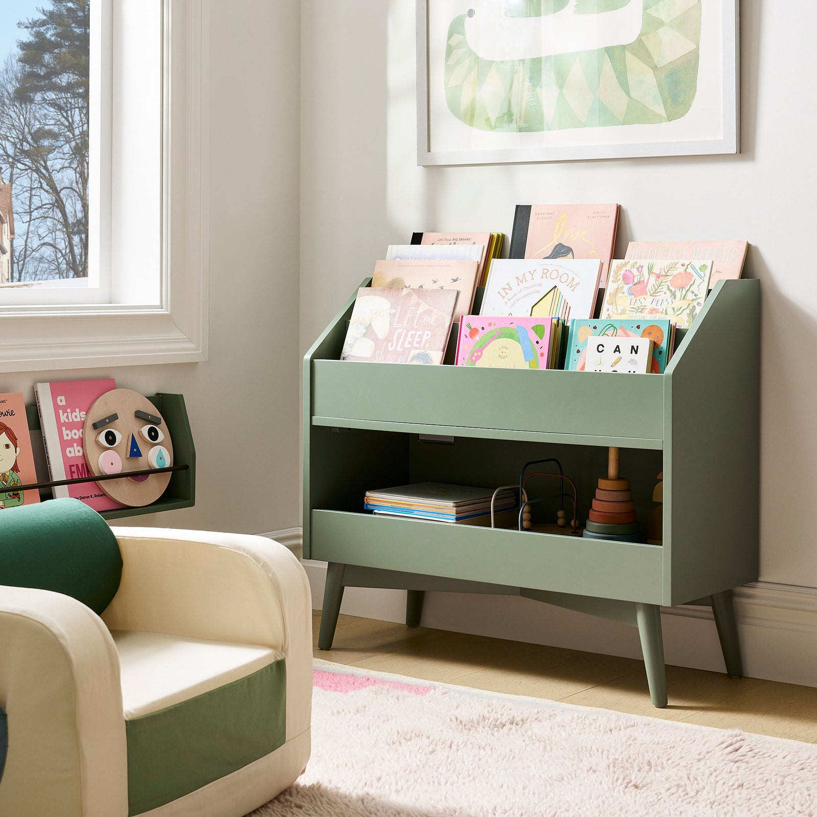 Solid Wood Kids Toy Storage with Bookrack | Mamta Handicraft