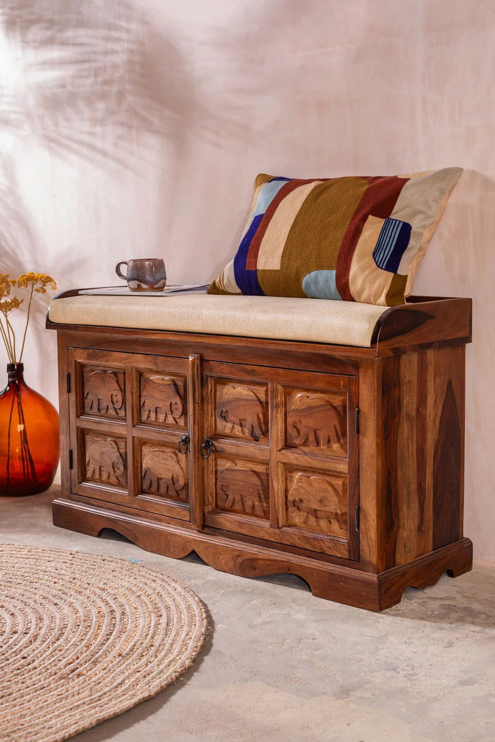 Sierra Hathi Storage Trunk with Cupboard Sheesham Wood | Mamta Handicraft