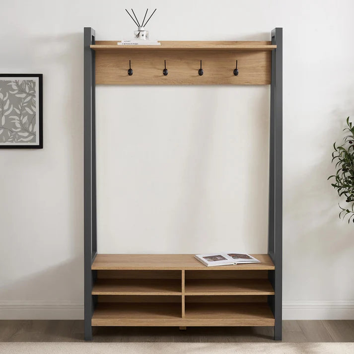 Wynmist Solid Wood Hallway Shelf with Hooks | Mamta Handicraft