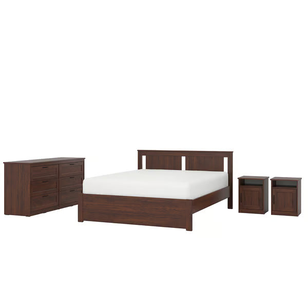 Bedroom furniture, set of 4, brown, 140x200 cm (55 1/8x78 3/4 ")