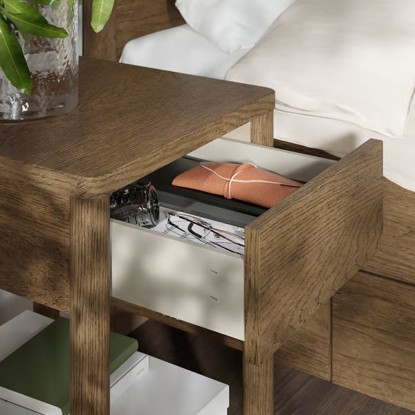Bedroom furniture, set of 3, incl bed storage/brown stained oak veneer, 180x200 cm (70 7/8x78 3/4 ")