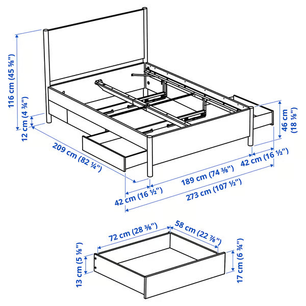 Bedroom furniture, set of 3, incl bed storage/brown stained oak veneer, 180x200 cm (70 7/8x78 3/4 ")