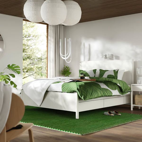 Bedroom furniture, set of 3, incl bed storage/brown stained oak veneer, 180x200 cm (70 7/8x78 3/4 ")