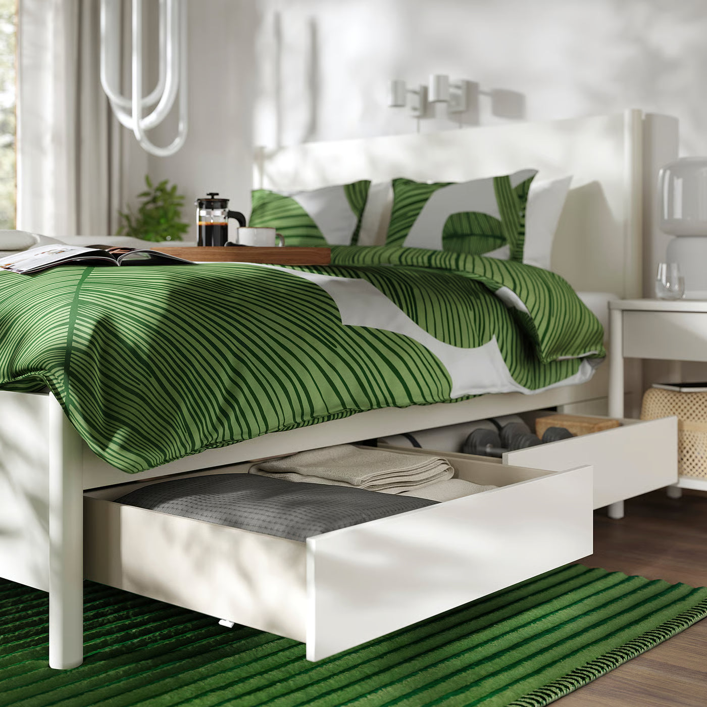 Bedroom furniture, set of 3, incl bed storage/brown stained Solid wood , 180x200 cm (70 7/8x78 3/4 ")
