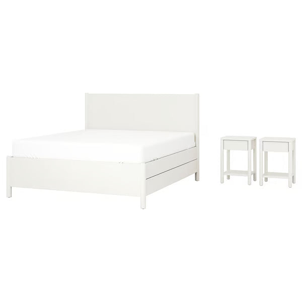 Bedroom furniture, set of 3, incl bed storage/brown stained oak veneer, 180x200 cm (70 7/8x78 3/4 ")