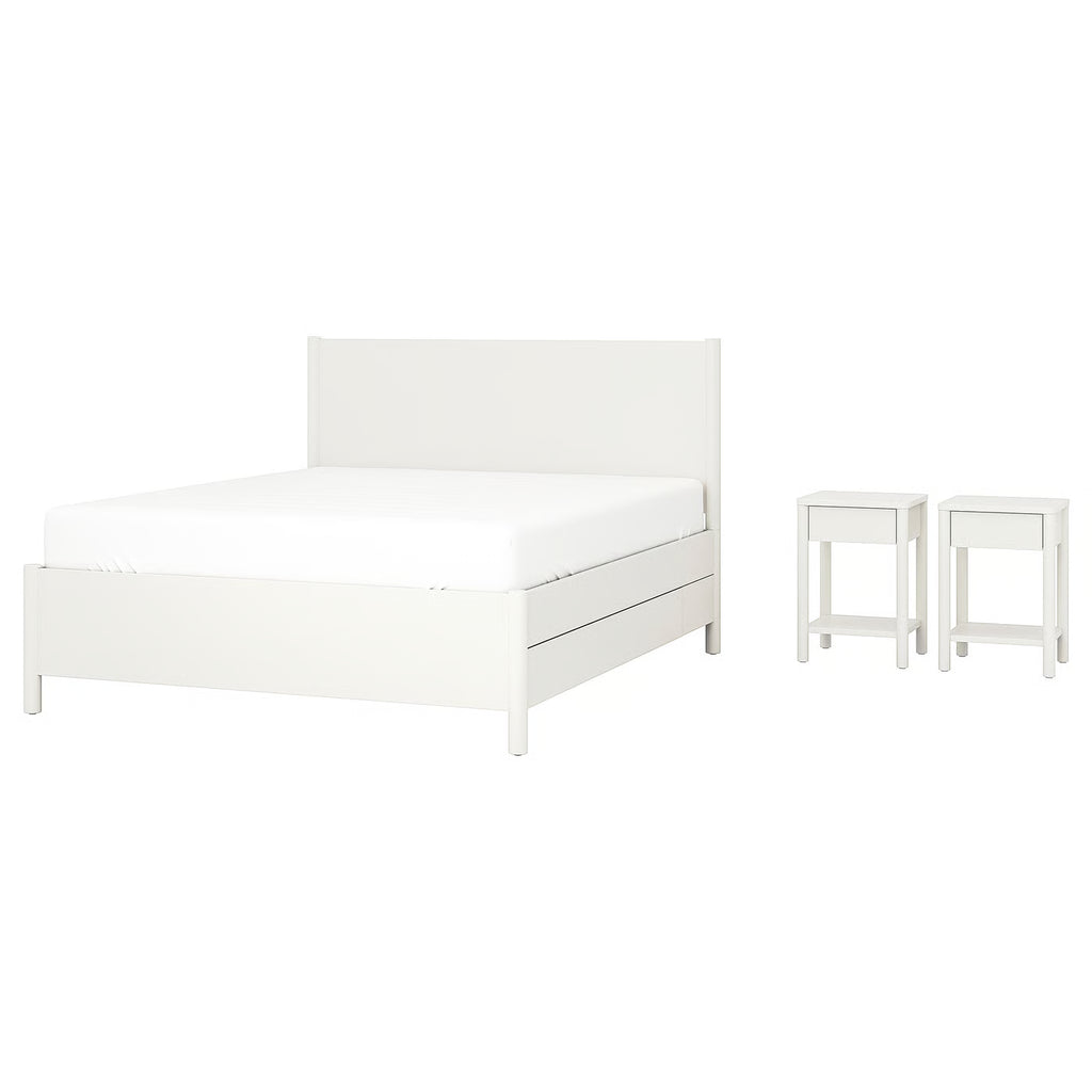 Bedroom furniture, set of 3, incl bed storage/brown stained Solid wood , 180x200 cm (70 7/8x78 3/4 ")